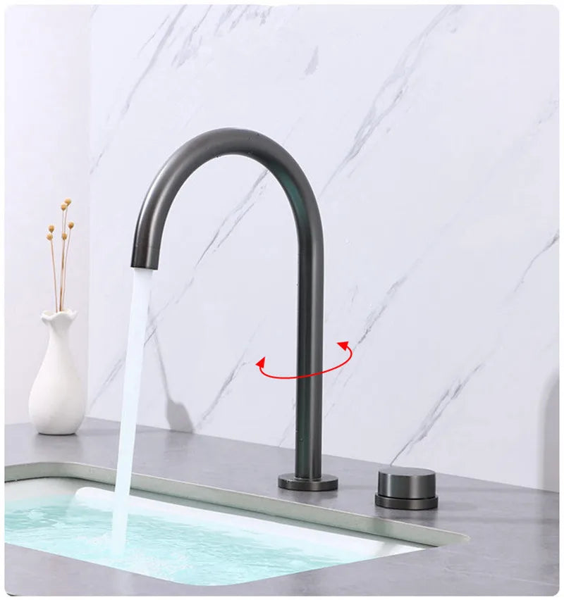 DecorBites™ Brushed Gold Black Basin Faucet - 360 Rotating Widespread Bathroom Tap