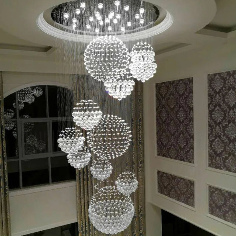 DecorBites™ Crystal Ball LED Chandelier: Modern Industrial Pendant Light for Living Room