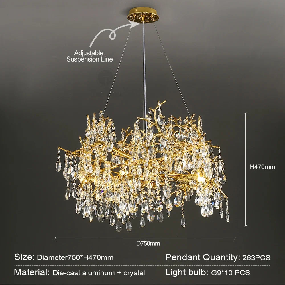 DecorBites™ Golden Crystal Chandelier - Modern Luxury Long Light for Kitchen, Dining, Living, Bedroom
