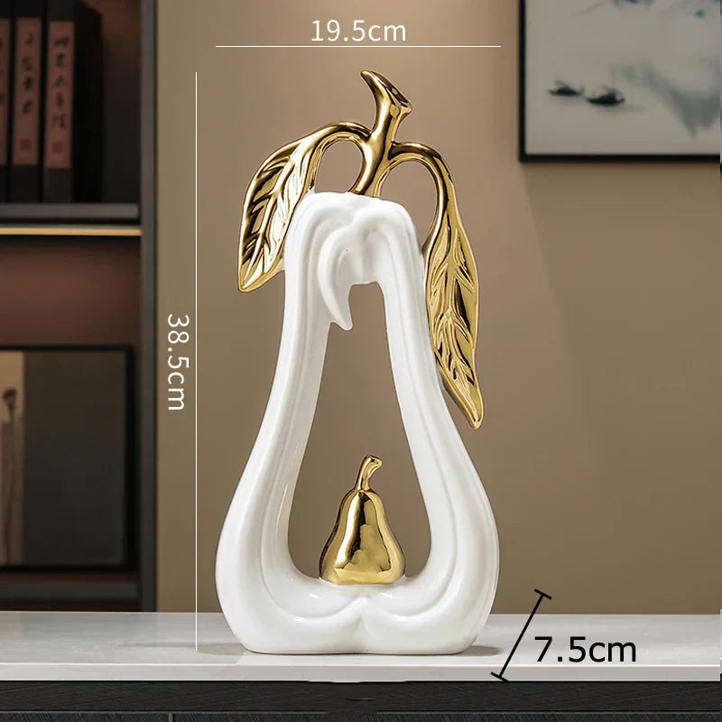 DecorBites™ Apple Sculpture: Gold-Plated Ceramic Desk Ornament for Minimalist Room Decor