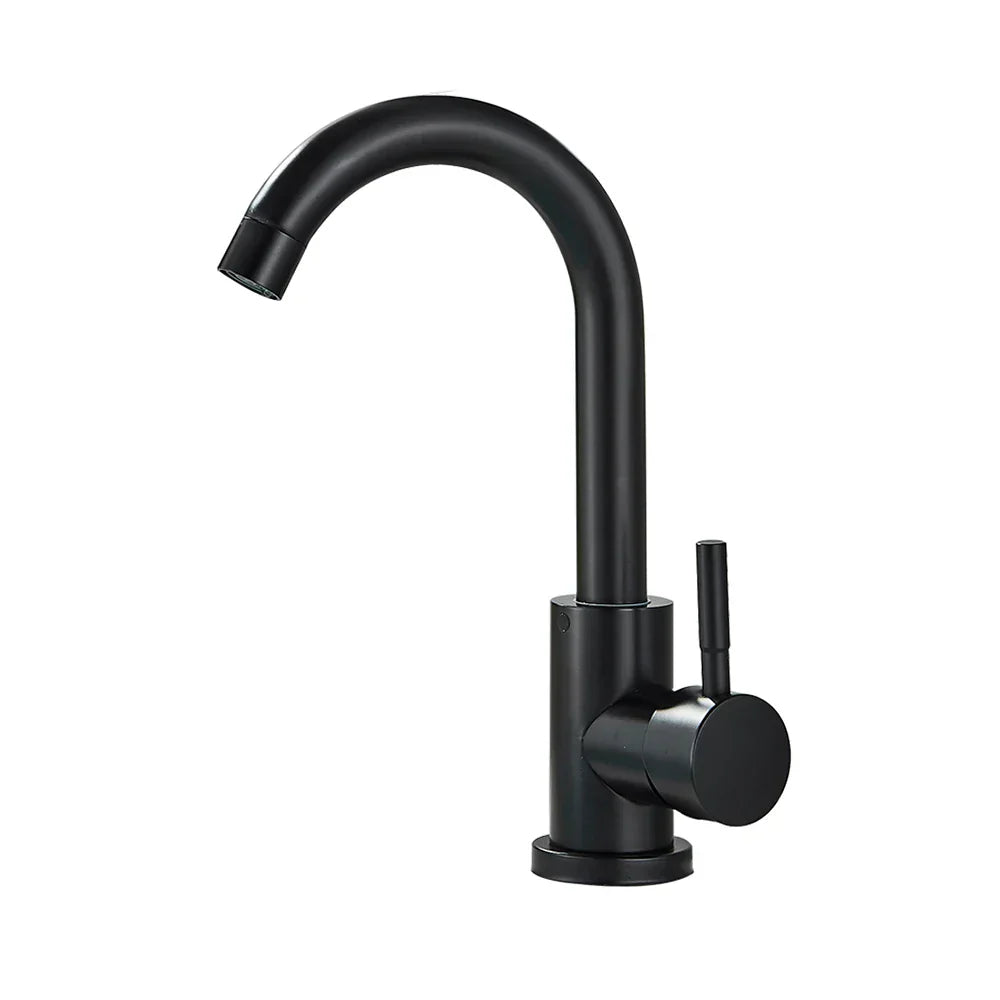 DecorBites™ Black Basin Faucet Single Cold Hot Sink Tap Short Kitchen Mixer Rotatable