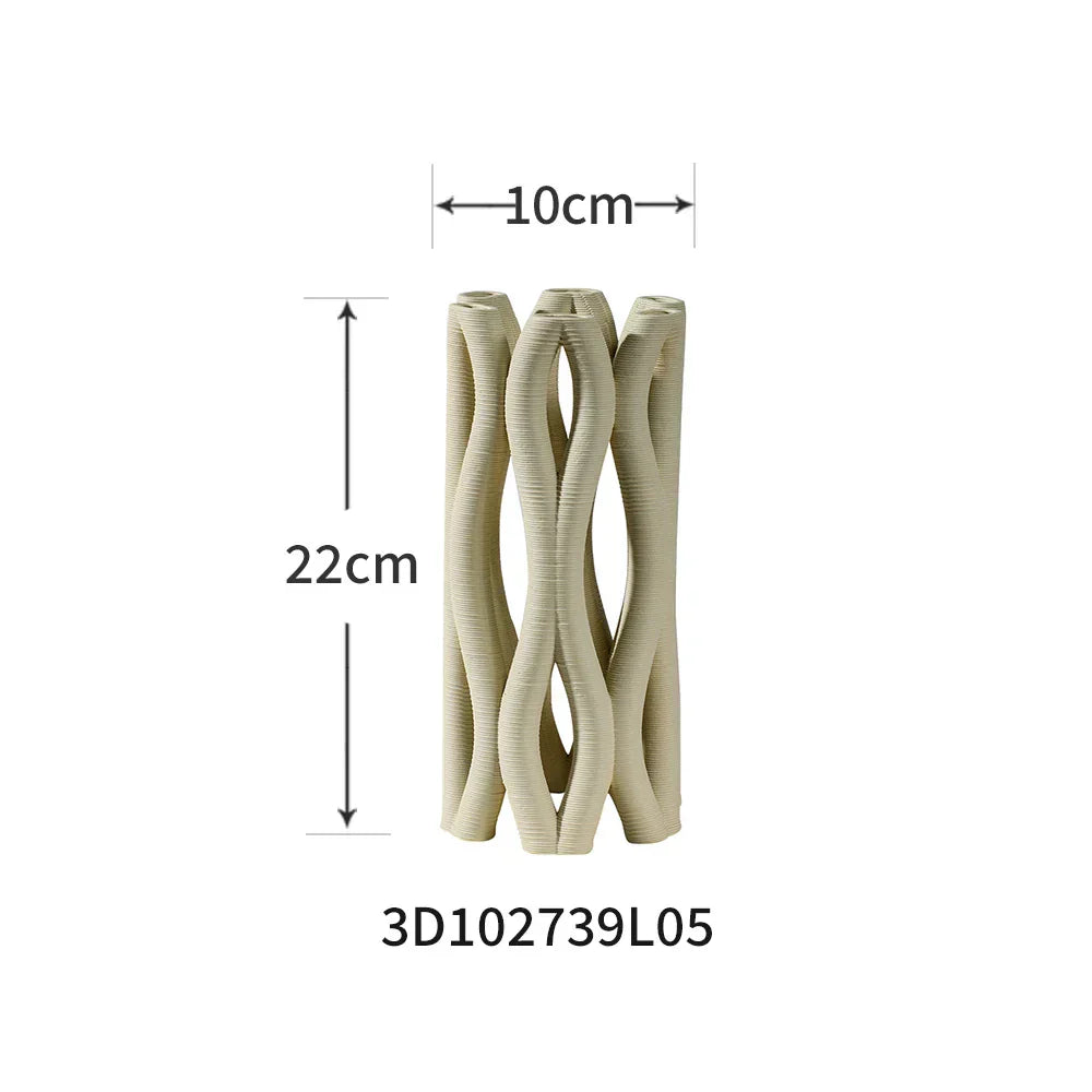 DecorBites™ Geometric Ceramic Hollow Vases Spiral Pipe Floral Arrangement Home Decor Figurines
