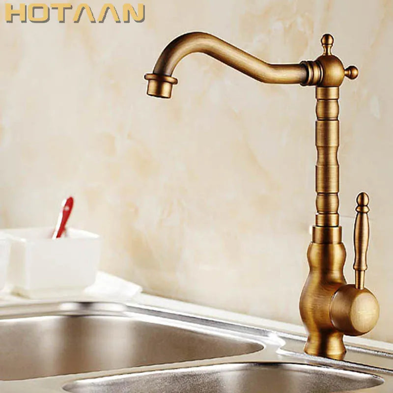 DecorBites™ Antique Brass Bathroom Sink Faucet, Single Handle Deck Mounted Basin Mixer
