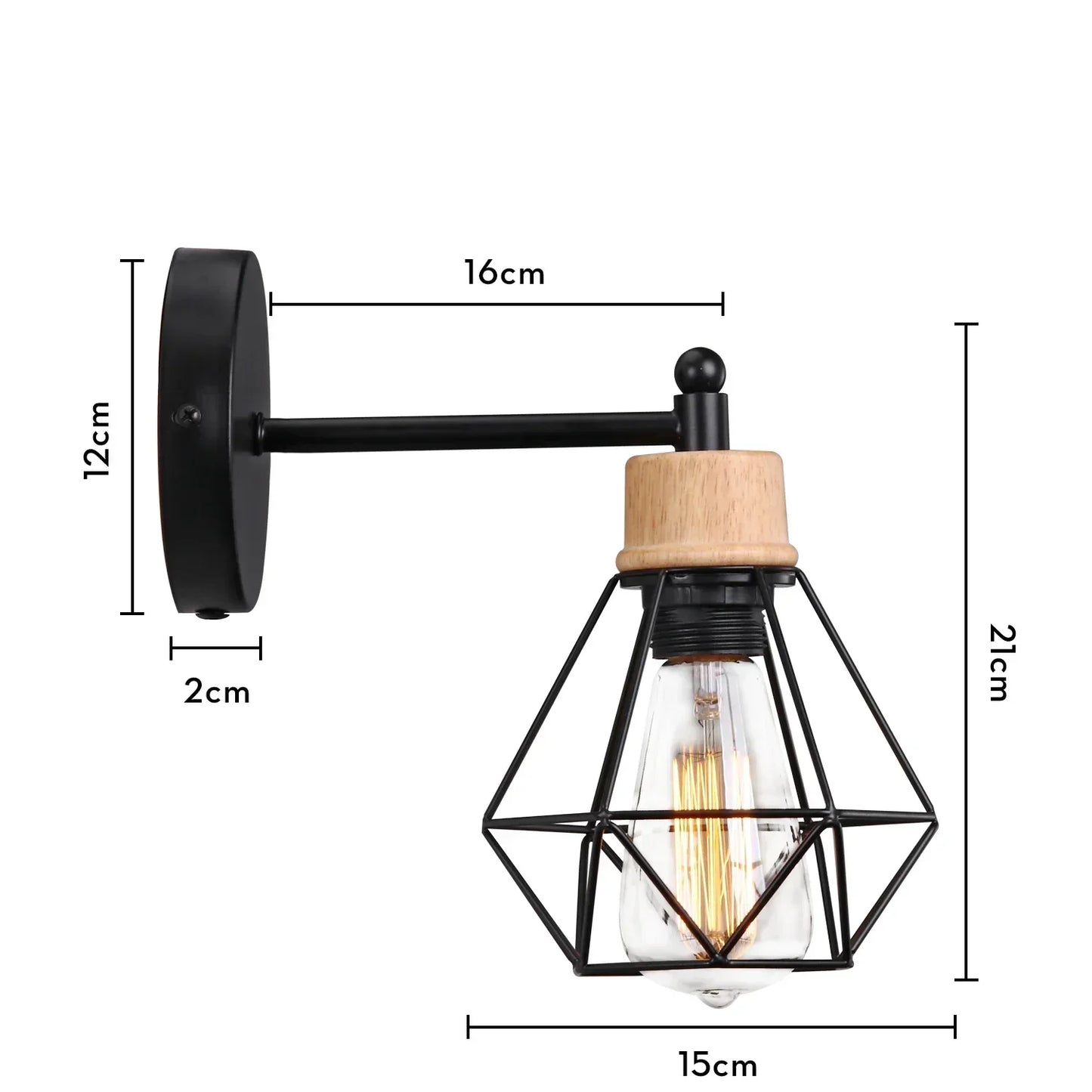 DecorBites™ Black Wooden Wall Light Modern E27 LED Sconce Living Room Decor