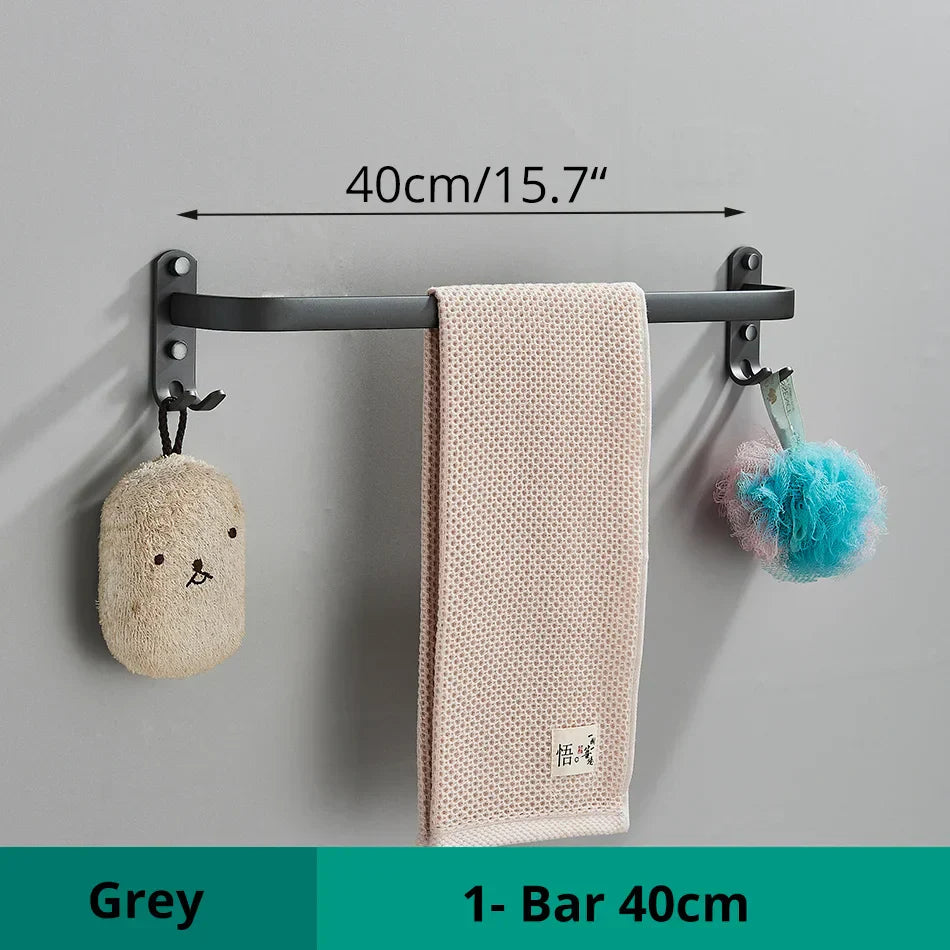 DecorBites™ Aluminum Bathroom Towel Rack with Hook, Wall Mounted Multiple Layer Cloth Hanger