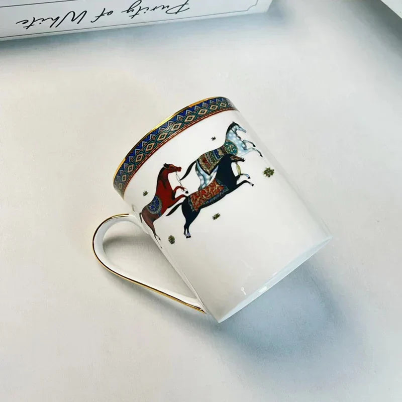 DecorBites™ Bone Porcelain Coffee Mug Cup Saucer Set for Dining Table Tea Fruits Juice