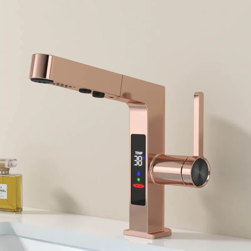 DecorBites™ LED Basin Faucet Rose Gold Pull Out Water Mixer Sink Tap