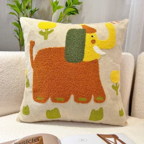DecorBites™ Cartoon Oil Painting Embroidery Throw Pillow for Office Chair, Living Room, Bedroom