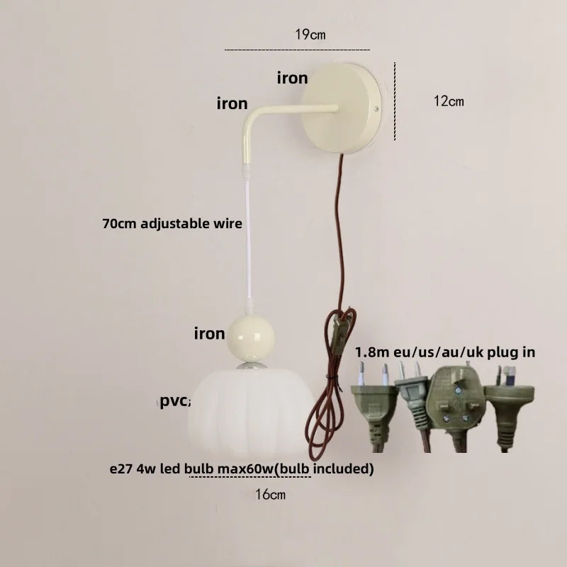 DecorBites™ Iron Nordic LED Wall Light with Pull Chain Switch, Adjustable Glass Bedside Lamp