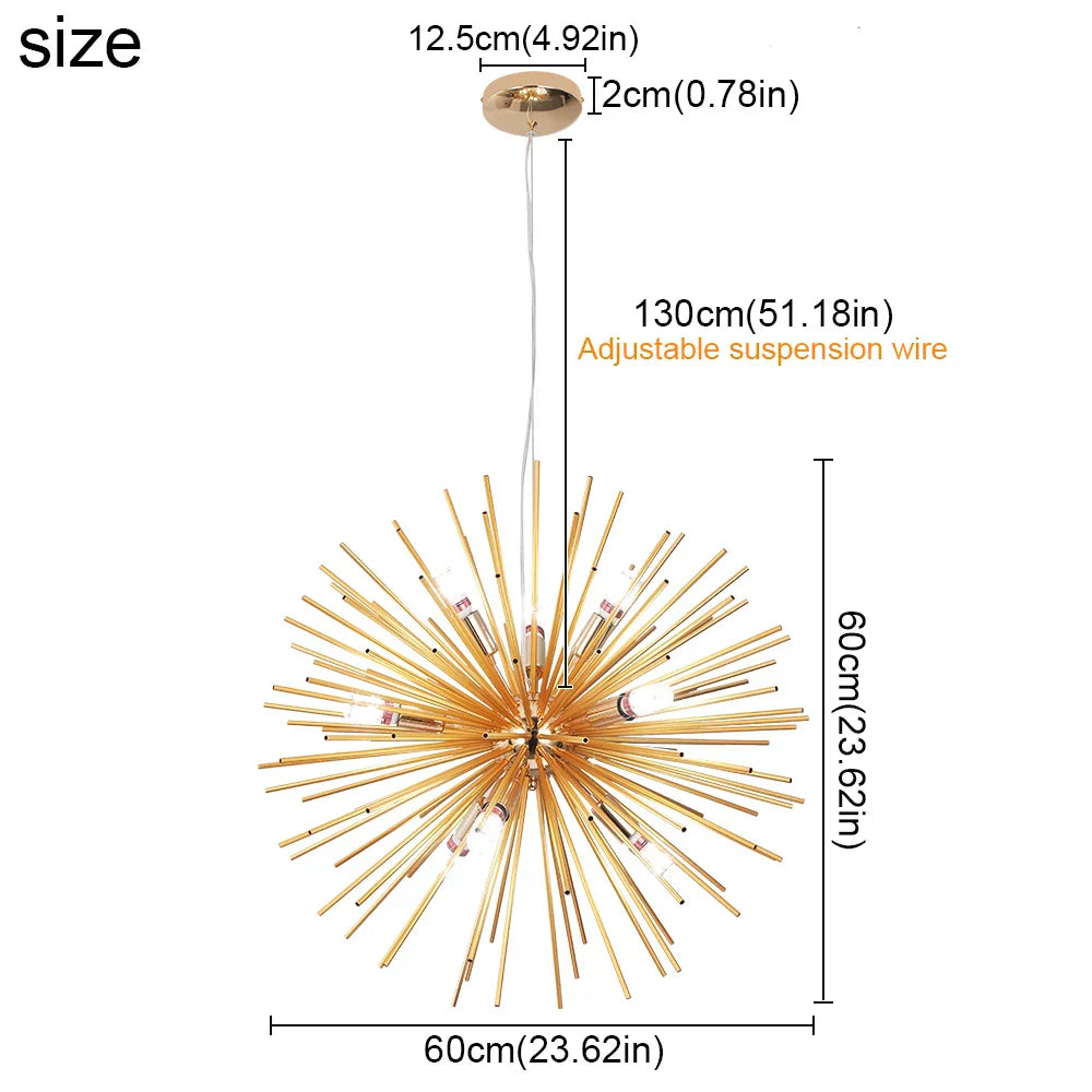 DecorBites™ Aluminum Dandelion Pendant Light: Modern Sputnik Hedgehog LED Chandelier for Living & Dining Room