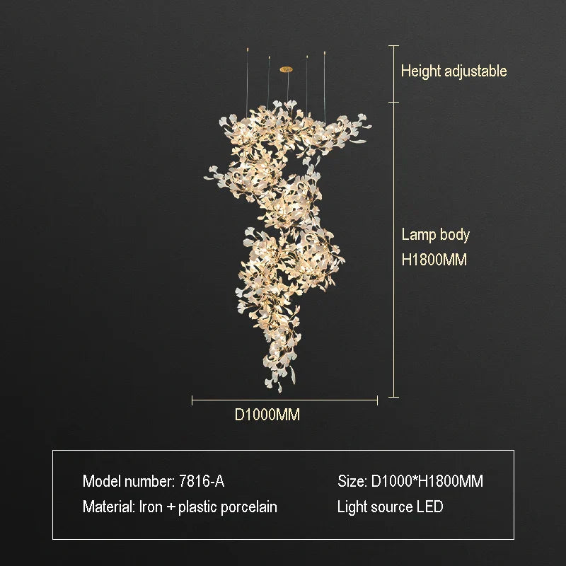 DecorBites™ Ginkgo Biloba Chandelier: Elegant Duplex Living Room Hotel Lobby Pendant Light