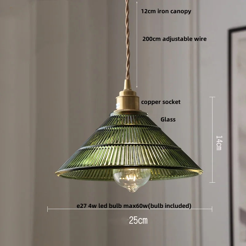 DecorBites™ Amber Glass LED Pendant Lamp Walnut Wood Copper Hanging Light