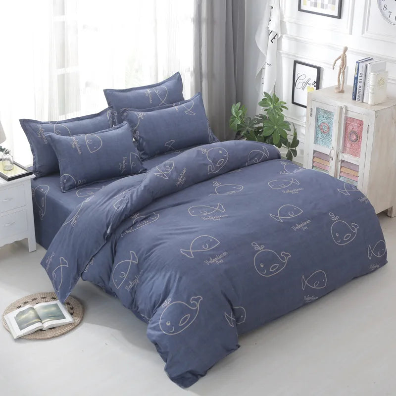DecorBites™ Geometric Floral Bedding Set with Quilt Cover, Duvet Cover, Sheet, and Pillows