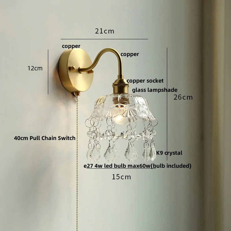 DecorBites™ Crystal Glass LED Wall Light with Pull Chain Switch, Nordic Modern Design