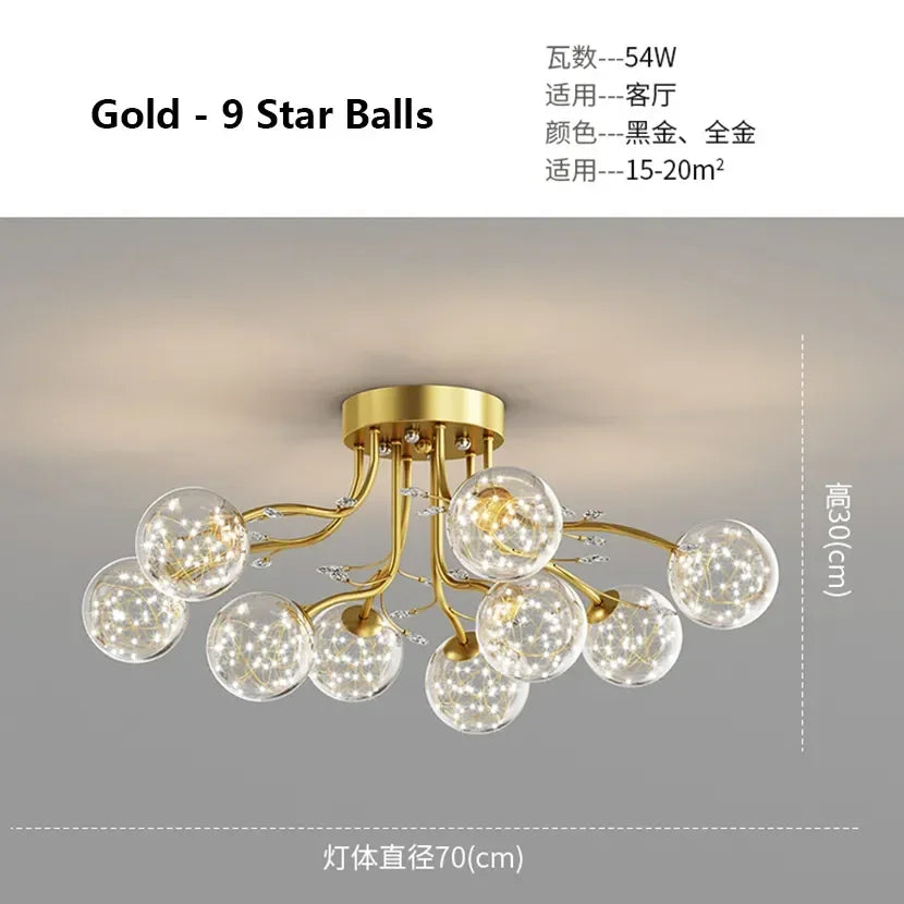 DecorBites™ Black Gold Chandelier with Clear Star Glass Ball Pendant Lights