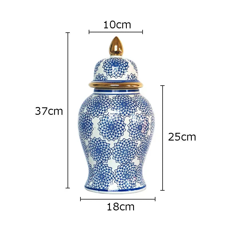 DecorBites™ Blue & White Porcelain Ginger Jar: Retro Tea Caddy Vase Desk Decoration
