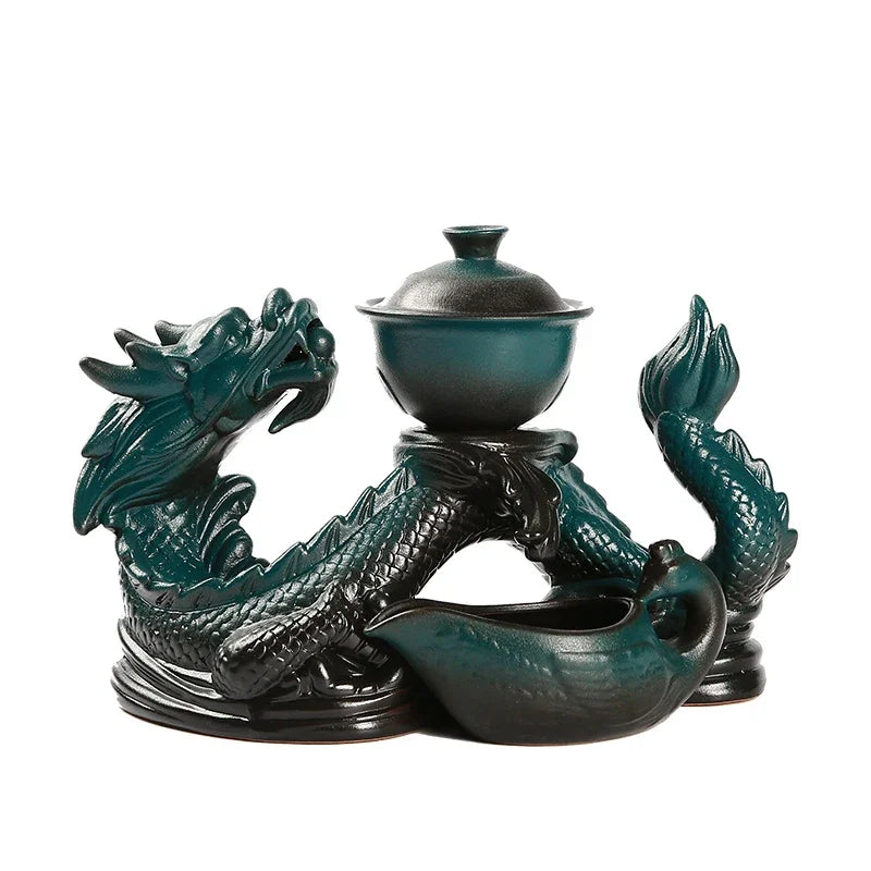 DecorBites™ Dragon Teapot Set | Semi-Automatic Tea Set | Magnetic Rotating Water-Conducting Tea Set