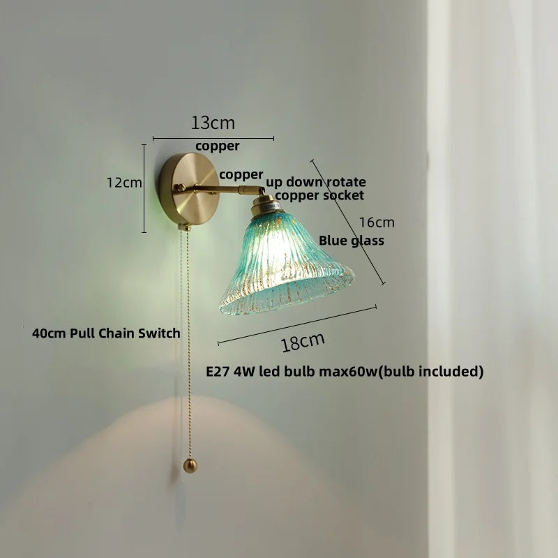 DecorBites™ Copper Butterfly Glass Wall Light Fixture Up Down Rotate LED Bedside Lamp
