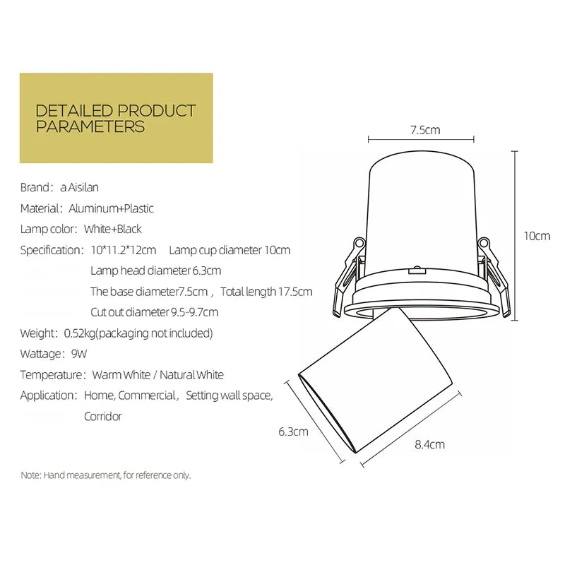DecorBites™ LED Transformer Downlight: Rotatable Recessed Spotlight COB Chip