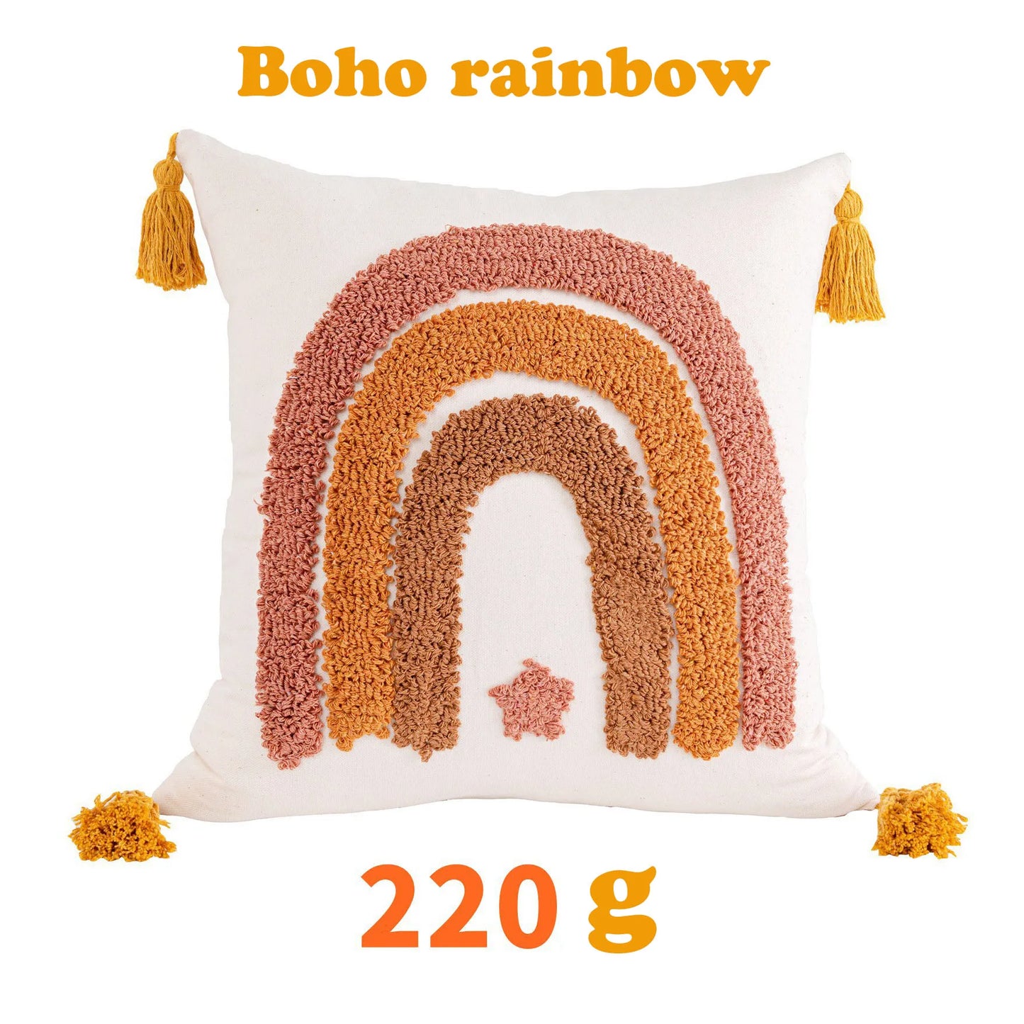 DecorBites™ Boho Yellow Rainbow Star Moon Tassel Cushion Cover 45x45cm