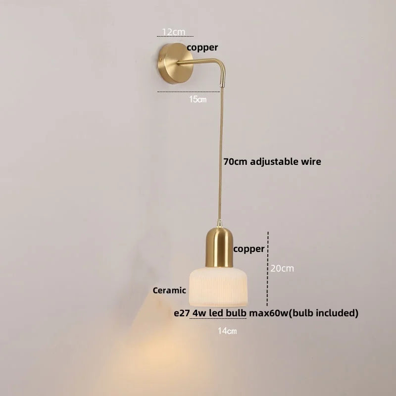 DecorBites™ Ceramic LED Wall Sconce with Walnut Wood Pull Chain Switch - Nordic Style