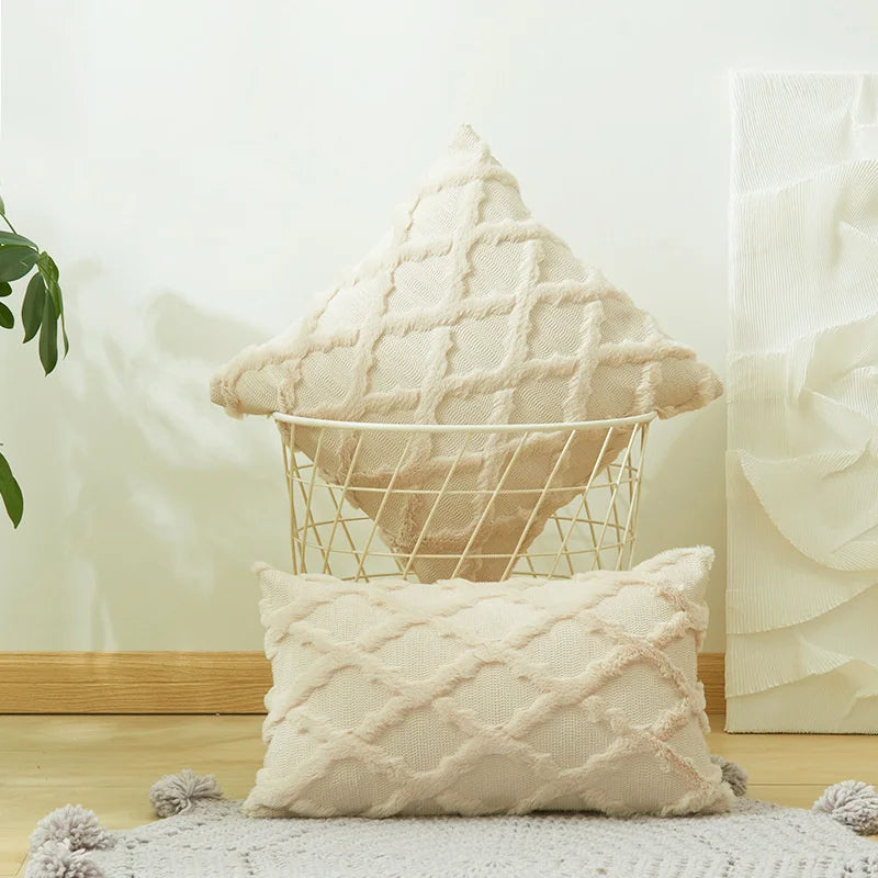 DecorBites™ Embroidered Diamond Cushion Cover for Modern Living Room Decor