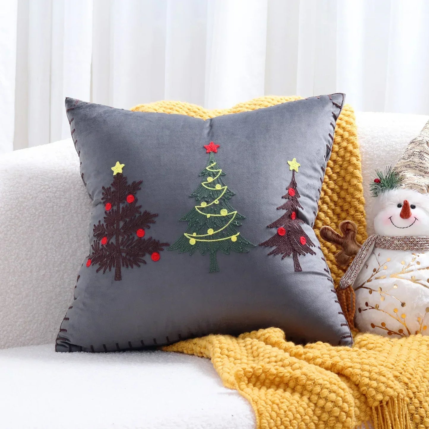 DecorBites™ Christmas Patchwork MerryChristmas Cushion Cover Embroidered Velvet Home Decor