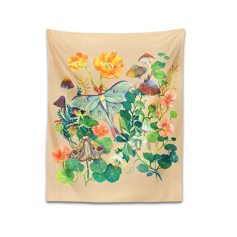 DecorBites™ Luna Moth Tapestry: Psychedelic Botanical Wall Hanging for Home Decor