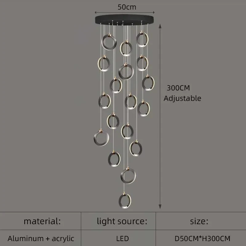 DecorBites™ Aluminum LED Chandelier Crystal Round Hanging Lamps Luxury Staircase Lighting Fixtures