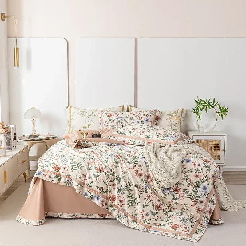 DecorBites™ 100s Egyptian Cotton Bedding Set: Queen King RU Print Sheet Pillowcase Quilt Cover