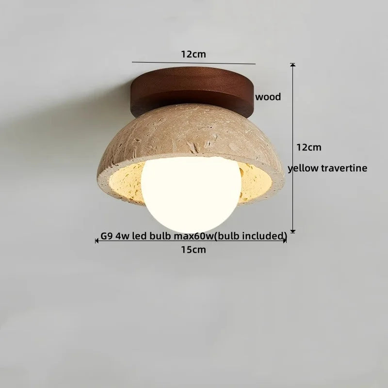 DecorBites™ Acrylic LED Ceiling Lamp Yellow Travertine Wood Canopy Wabi Sabi Style