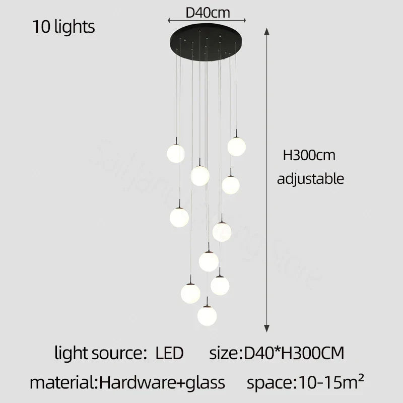DecorBites™ Cream Glass Ball Chandelier for Duplex Villa Penthouse, Restaurant and Staircase