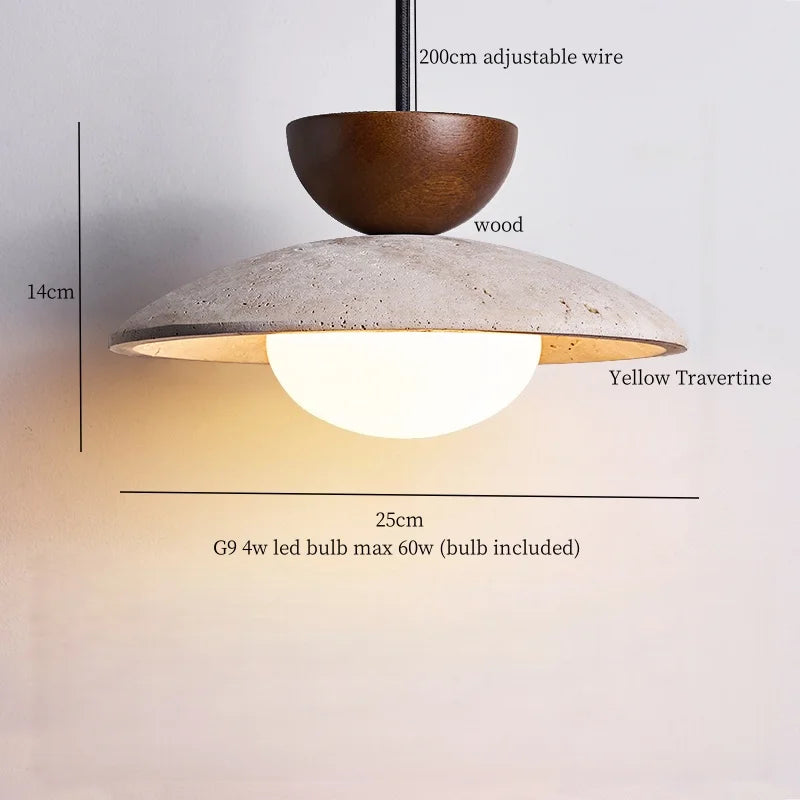 DecorBites™ LED Hanging Pendant Light Mid-Century Modern Yellow Travertine Wood Living Room