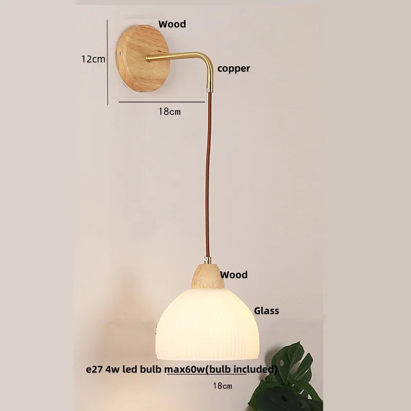 DecorBites™ Clear Glass LED Wall Lights with Wood Pull Chain Switch - Modern Copper Stair Light