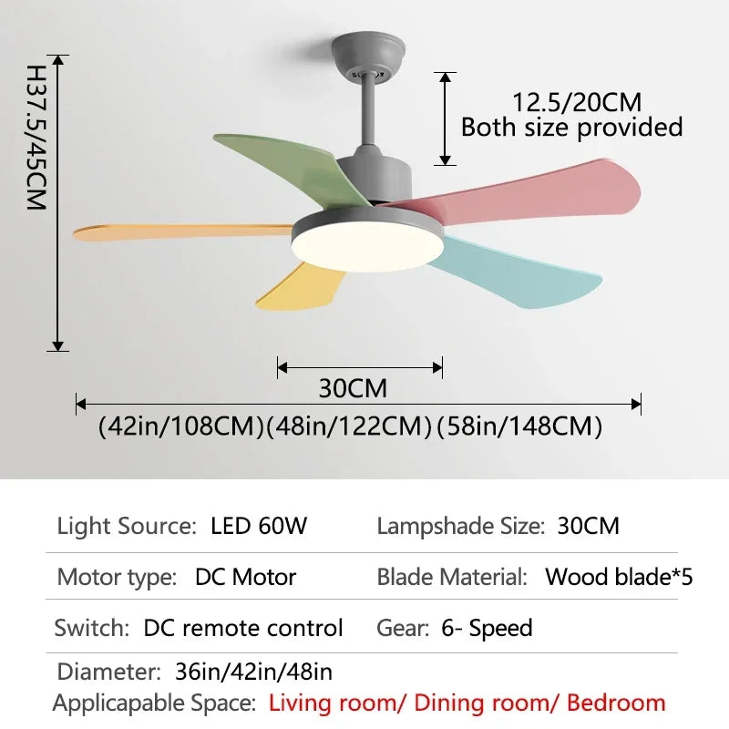 DecorBites™ 48" Bedroom Restaurant Ceiling Fan with 5 Wood Blades, DC Motor, LED Light, Remote