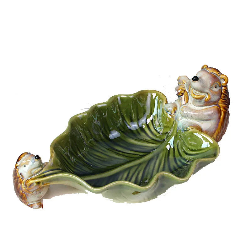 DecorBites™ Hedgehog Ceramic Fruit Plate: Handcrafted Animal Jewelry Tray & Storage Container