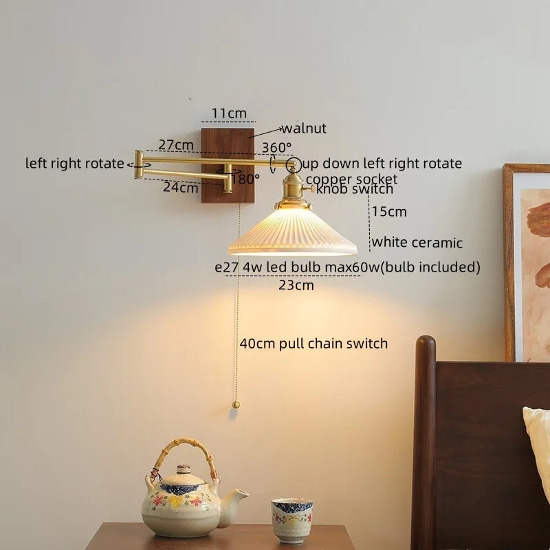 DecorBites™ Ceramic Copper LED Wall Light | Modern Bedside Lamp with Pull Chain Switch