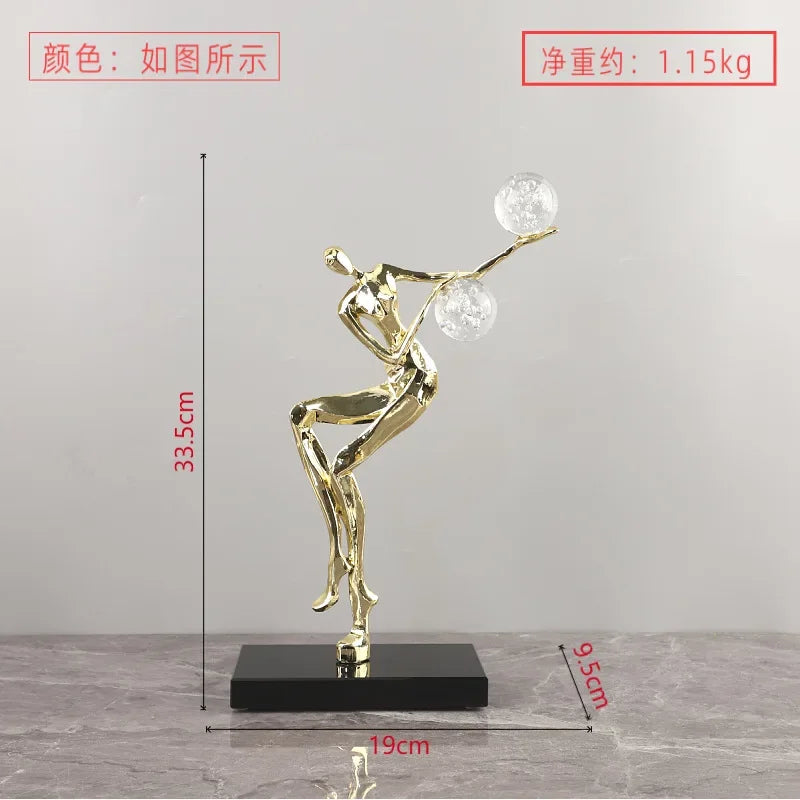 DecorBites™ Golden Man Dancing Crystal Ball Acrobatic Sculpture Figure for Home Decor