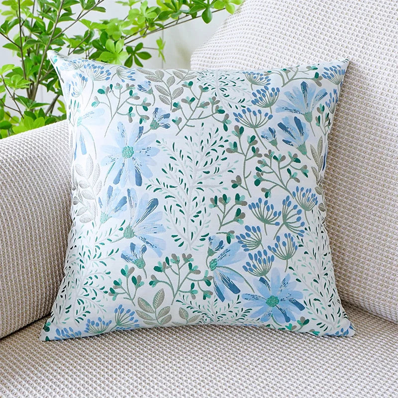 DecorBites™ Jacquard Floral Pillow Cover 45x45cm Pink Green Blue Soft Smooth Touch