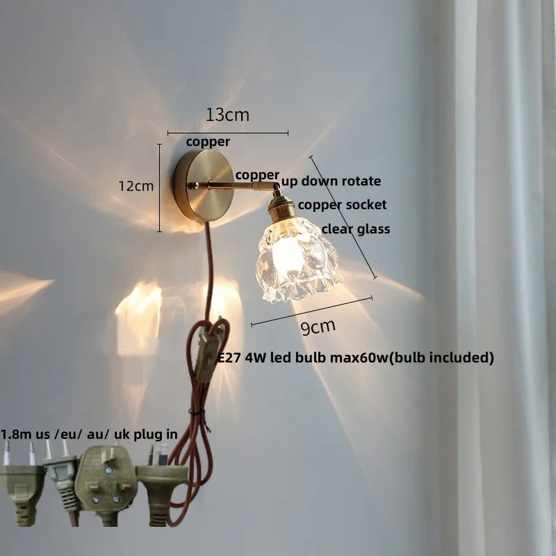 DecorBites™ Glass Base LED Wall Sconce, Pull Chain Switch, Modern Rotate Stair Light