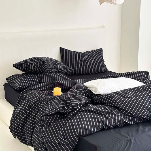 100% Cotton Black Stripe Duvet Cover Set in Various Sizes by DecorBites™