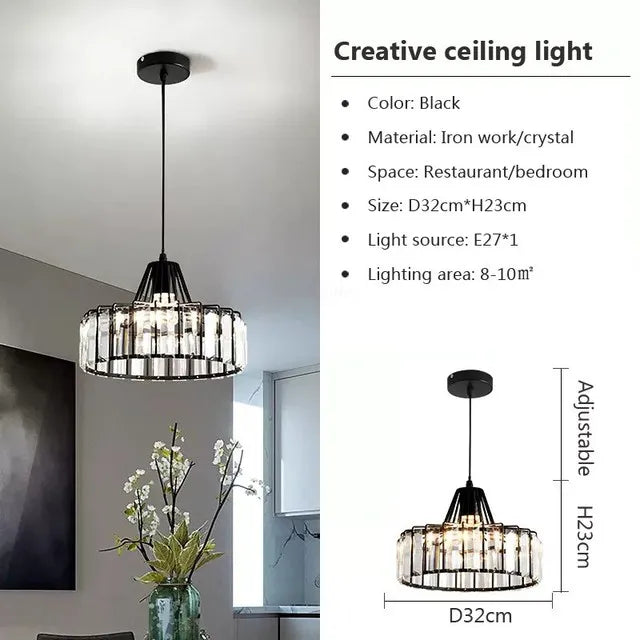 DecorBites™ Crystal LED Pendant Light: Retro Gold Lampshade for Living Room, Bedroom, Dining Room