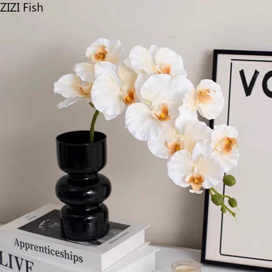 DecorBites™ Black Glass Vase with Artificial Flowers for Minimalist Room Decor