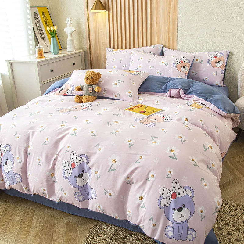 DecorBites™ Cat Bear Print Bedding Set Single Queen Girls Boys Fashion