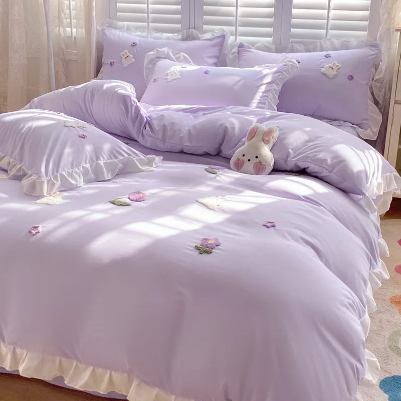 DecorBites™ Cartoon Princess Embroidered Cotton Bedding Set for Adult Girls