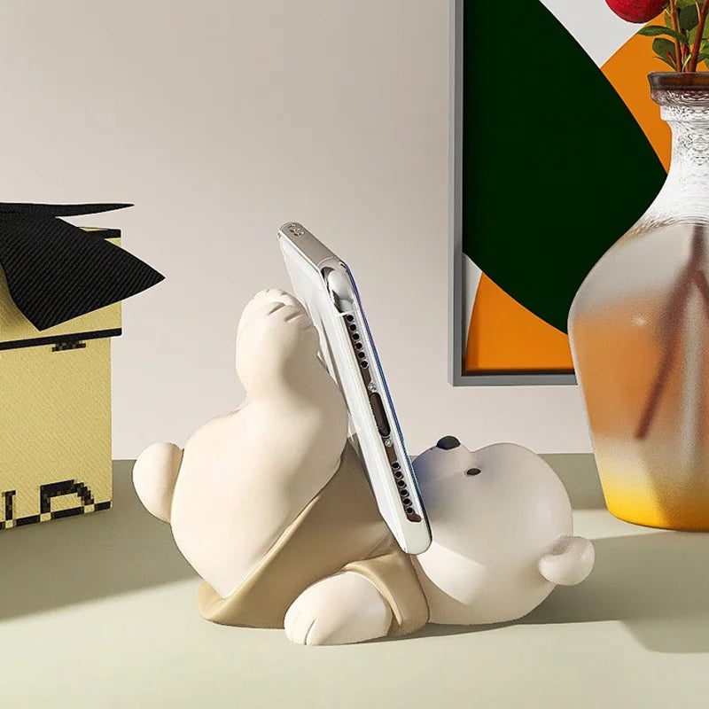 DecorBites™ Bear Cellphone Stand: Cute Lying Bear Design, Desktop Ornament, Modern Animal Figure - Best Gift