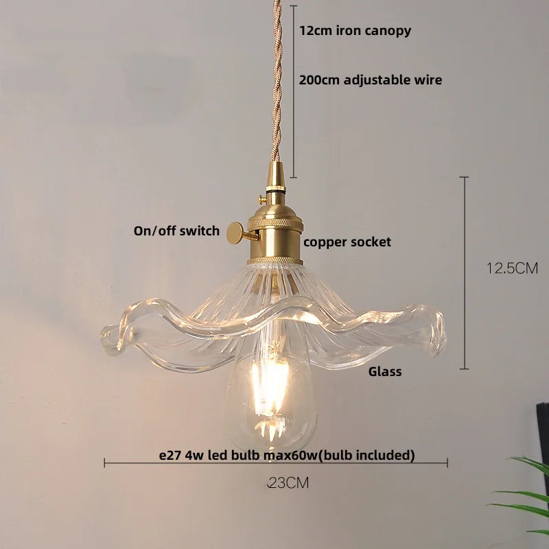 DecorBites™ Clear Glass LED Pendant Light Fixture Modern Copper Knob Switch Hang Lamp