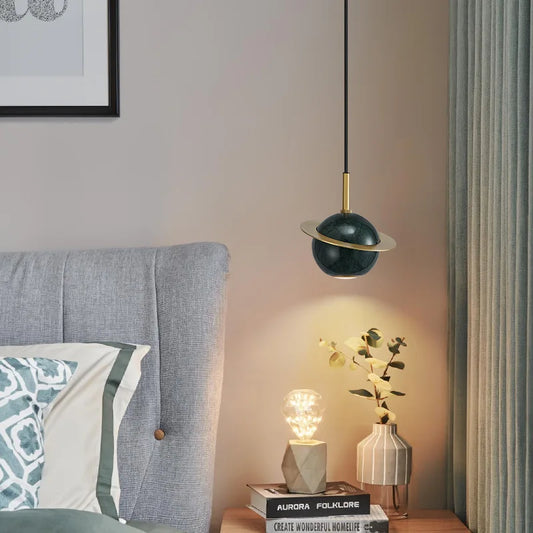 DecorBites™ Emerald-Green Marble LED Pendant Lamp for Modern Spaces