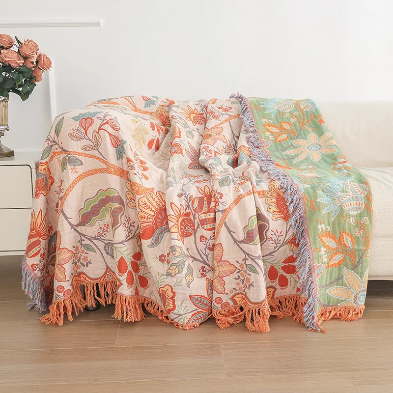 DecorBites™ Jacquard Cotton Gauze Non-Slip Sofa Cover - High Quality & Double-Sided