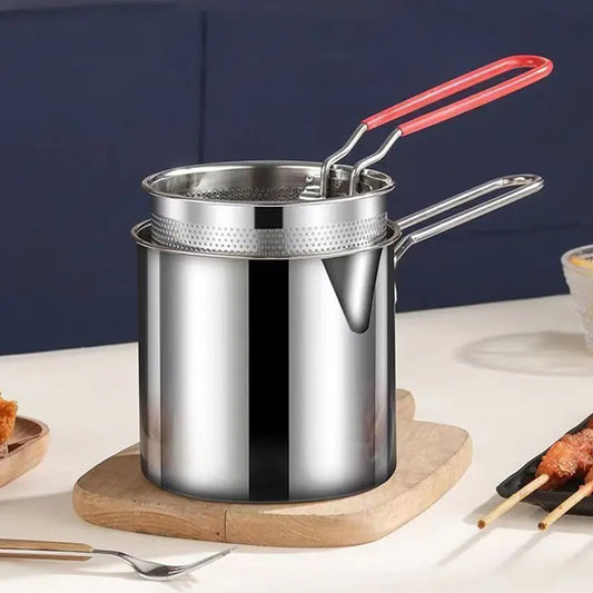 DecorBites™ Deep Fryer Pot with Strainer, Kitchen Cooking Tool for Frying Chicken and French Fries